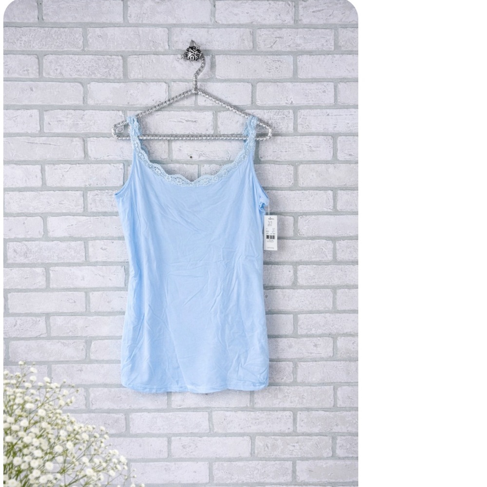 Vtg New York & Company NWT Light Blue Lace-Trim Camisole Y2K Coquette Size L